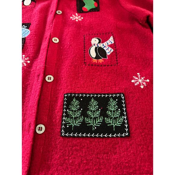 Alfred Dunner Women's Red Black Wool Ugly Christmas Cardigan Sweater Size Large - Picture 8 of 9